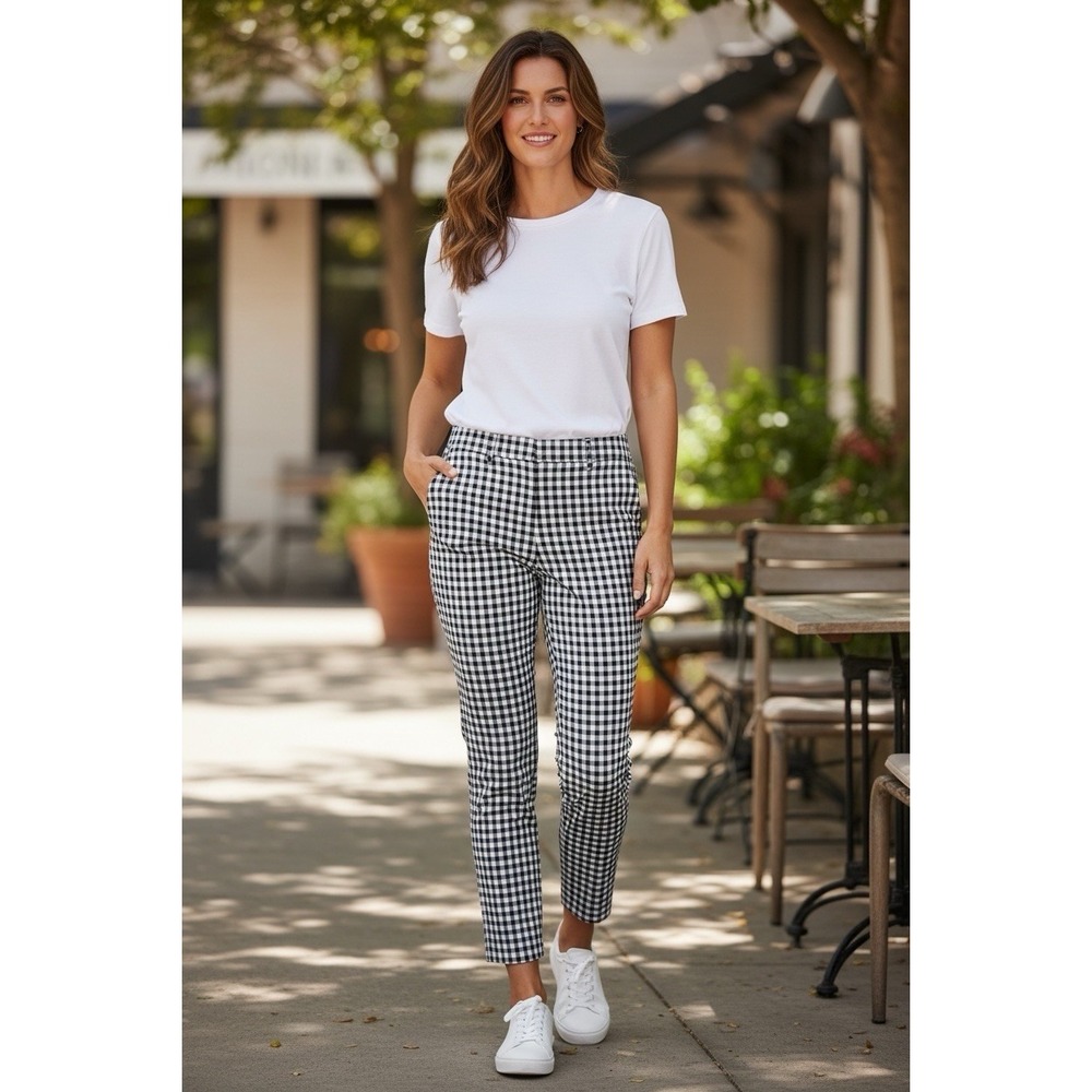 GAP Womens Skinny Ankle Black & White Gingham Pants Size 8 w/ Zip Pockets